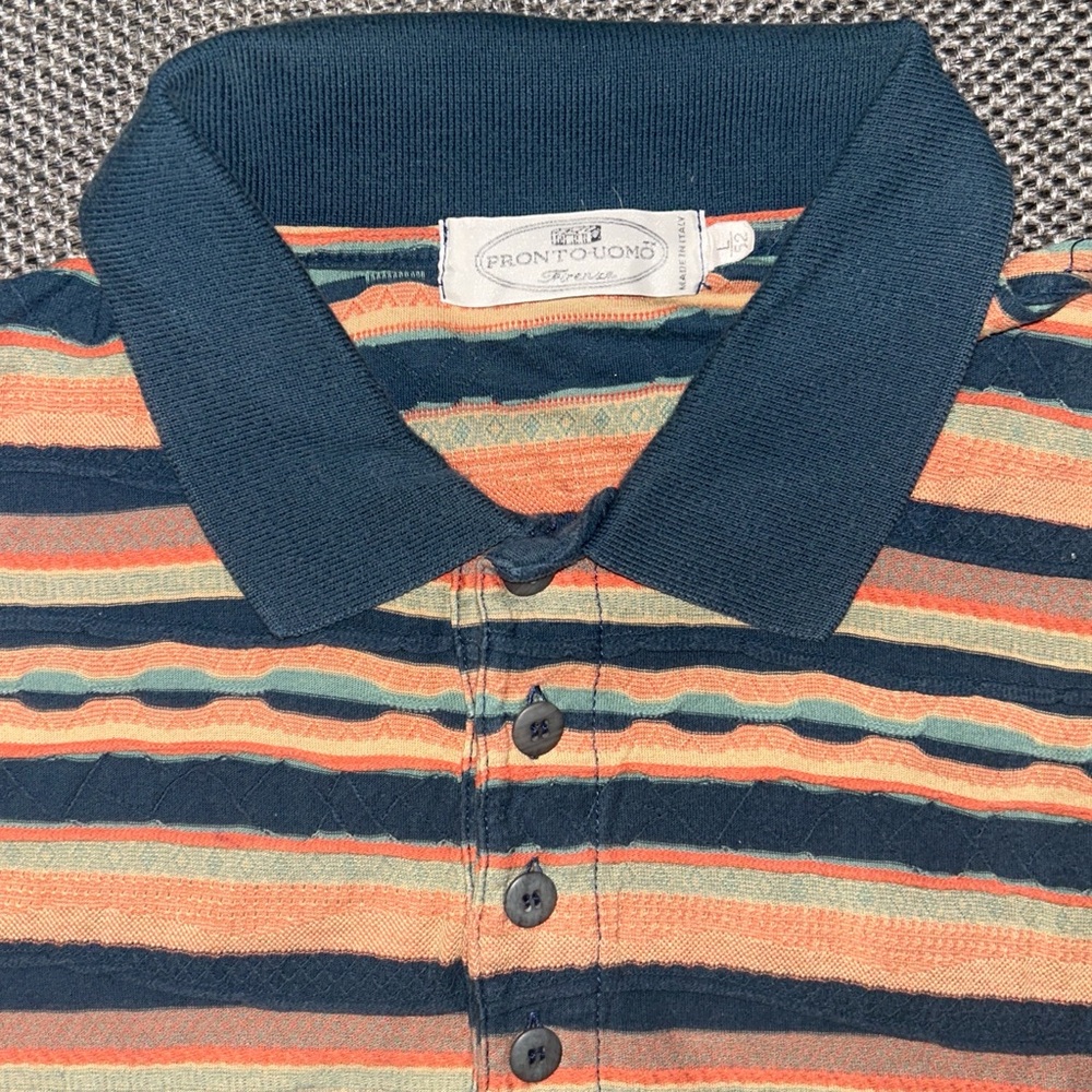 Vintage Pronto UOMO Men's 3D Knit Striped Polo Shirt Large Made In Italy